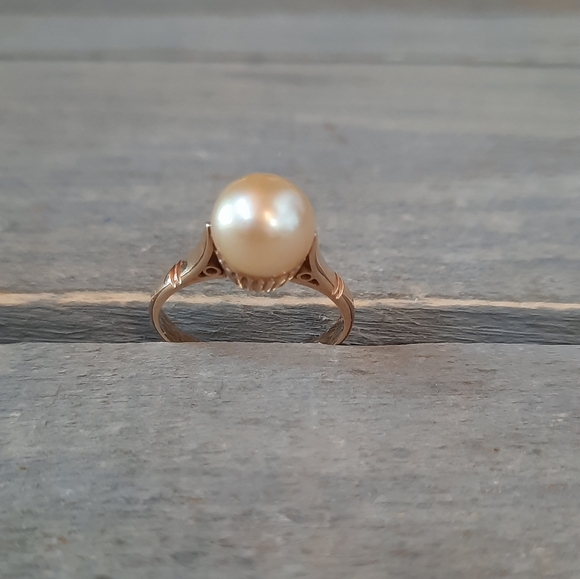 Vintage 18K Yellow Gold Custom Made Cultured Pearl Ring - Picture 8 of 16